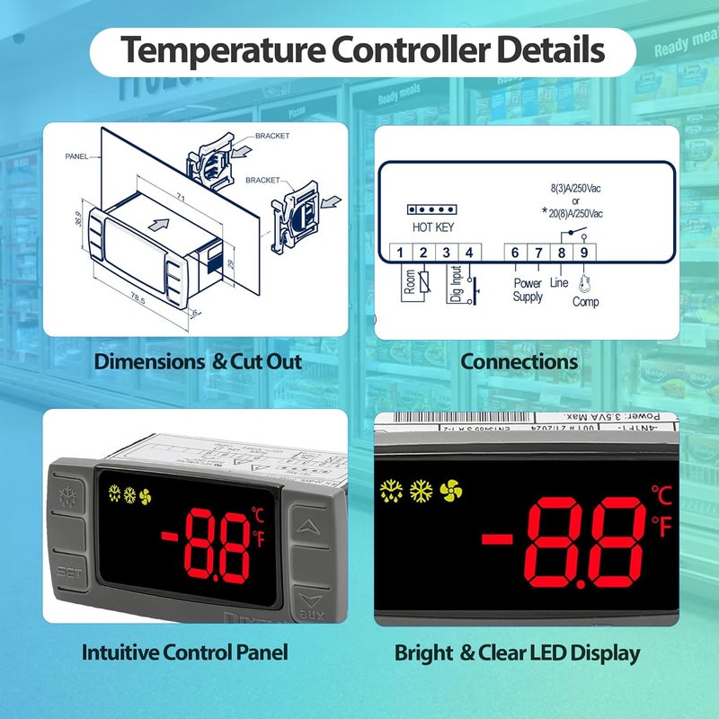 ToolSentryX for Dixell XR02CX-4N1F1 Temperature Controller Digital Thermostat Controller with Temperature Sensing Probe, Instructions, 120V 50-60Hz for Refrigerators, Freezers, Heating Appliances - Image 4